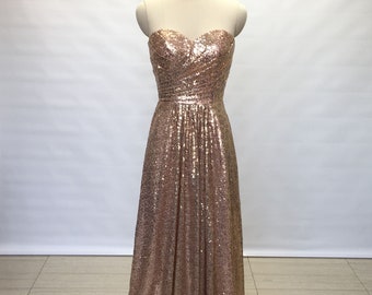 A-line One-shoulder Rose Gold Sequin Long Bridesmaid Dress | Etsy