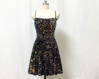 Strappy Back Iridescent Big Sequin Short Homecoming Dress