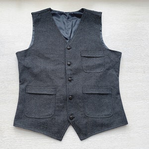 Mens Vest Made to Order Black Wedding Prom Waistcoat Casual Business V-neck 3 Pockets 5 Buttons image 1