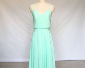 Spaghetti Straps Mint Chiffon Long Bridesmaid Dress