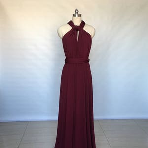 Halter Burgundy Spandex Long Convertible Bridesmaid Dress image 1