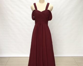 Sweetheart Burgundy Chiffon Long Bridesmaid Dress with 4 Straps