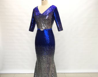 dark blue and silver dress
