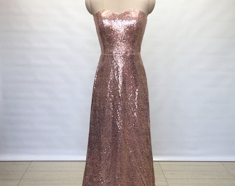 A-line One-shoulder Rose Gold Sequin Long Bridesmaid Dress | Etsy