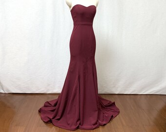 Mermaid Sweetheart Burgundy Stretch Satin Long Bridesmaid Dress