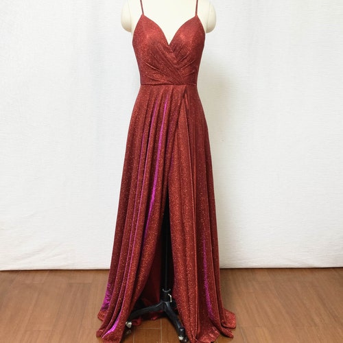 Spaghetti Straps Burgundy Glitter Long Prom Dress Ball Gown | Etsy