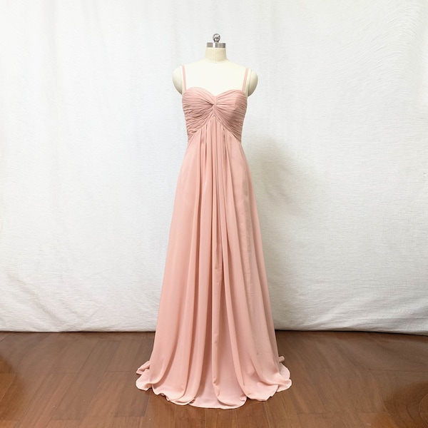 Detachable Spaghetti Straps Dusty Rose Chiffon Long Maternity Bridesmaid Dress