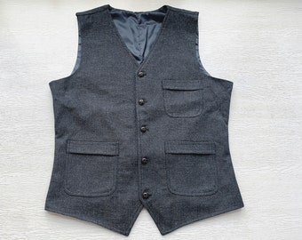 Mens Vest Made to Order Black Wedding Prom Waistcoat Casual Business V-neck 3 Pockets 5 Buttons