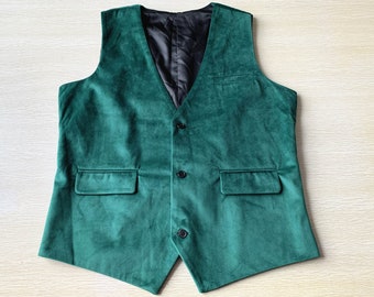 Green Velvet Mens Vest Wedding Waistcoat V-neck 3 Pockets 3 Buttons