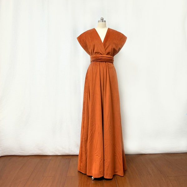 Burnt Orange Velvet Long Convertible Bridesmaid Dress