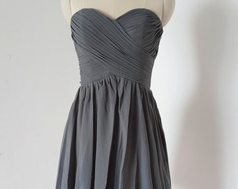 2015 Popular Sweetheart Charcoal Grey Chiffon Short Bridesmaid Dress