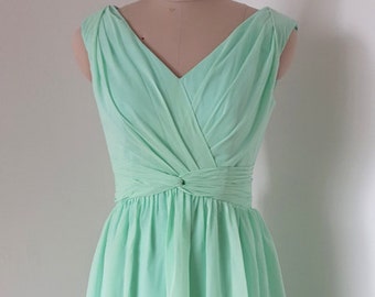 V-Neck V-Back Mint Chiffon Short Bridesmaid Dress