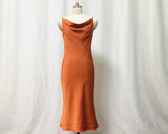 Real Silk Slip Dress Midi Bridesmaid Dress Burnt Orange