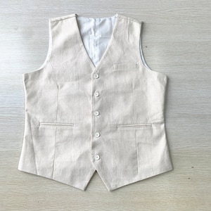 Linen Vest Summer Waistcoat V-neck 3 Pockets 5 Buttons