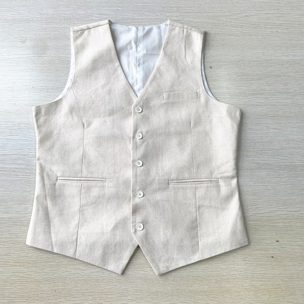 Linen Vest Summer Waistcoat V-neck 3 Pockets 5 Buttons