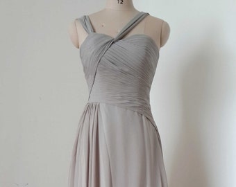 Straps Light Grey Chiffon Floor-length Long Bridesmaid Dress