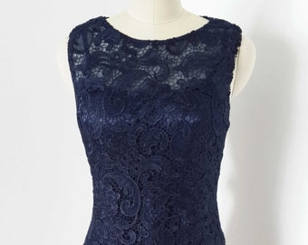 Sheath Navy Blue Lace Short Bridesmaid Dress