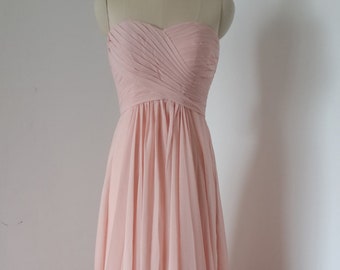 Sweetheart Pearl Pink Chiffon Long Bridesmaid Dress