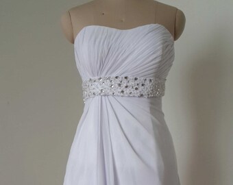 Strapless White Chiffon Short Bridesmaid Dress with Beaded Band