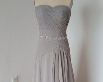 Sweetheart Light Grey Chiffon Long Bridesmaid Dress with Beaded Waistline