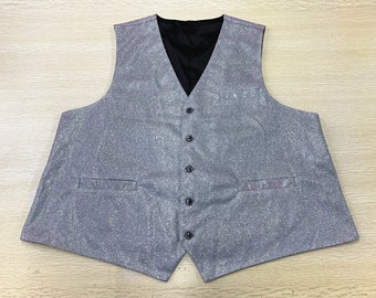 Silver Fuchsia Glitter Vest Waistcoat with 3 Pockets