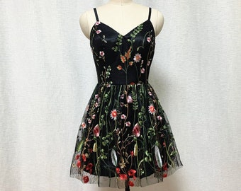 Black Floral Fairy Homecoming Dress 2022 Short Summer Dress
