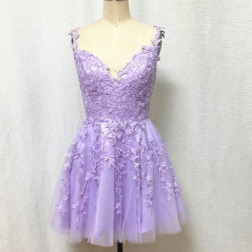 purple lace homecoming dress Straps Lavender V Neck Short Tight Prom Dresses, Short Lac jbydress off the shoulder with 3d lace embroidery style short purple homecoming dress A-Line