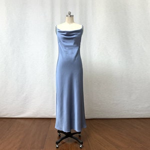 Cowl Neck Dusty Blue Real Silk Midi Dress Made to Order