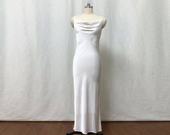 Cowl Neck White Real Silk Midi Dress Made to Order