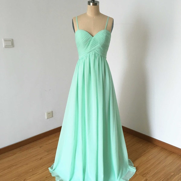 A-Line Pleated Chiffon Floor-Length Dress Mint Green