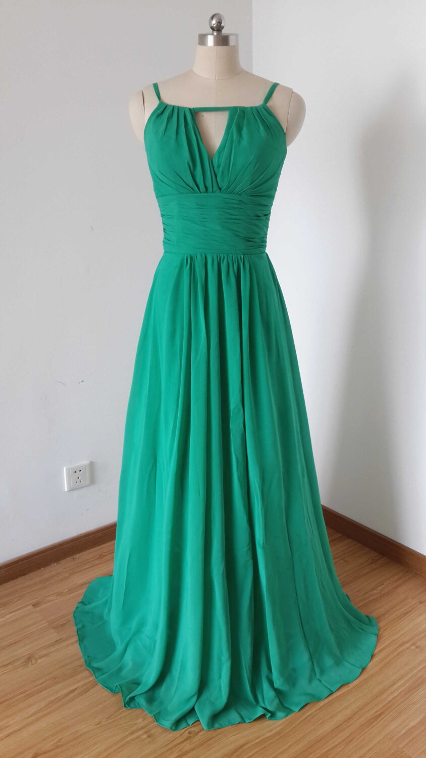 Spaghetti Strap V-neck Chiffon Dresses Green main image 1