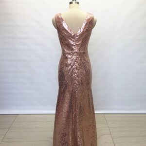 Sheath V-neck Rose Gold Sequin Long Bridesmaid Dress - Etsy