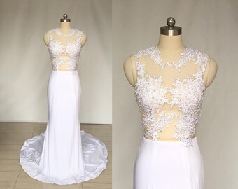 Mermaid Ivory Lace Spandex Long Wedding Dress