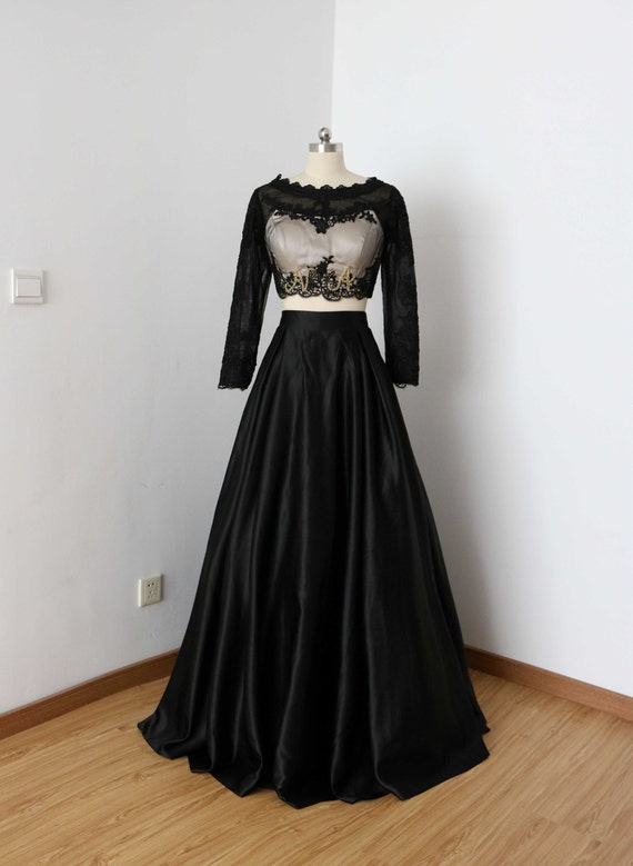 Vestido de fiesta negro de dos piezas mangas largas Etsy México