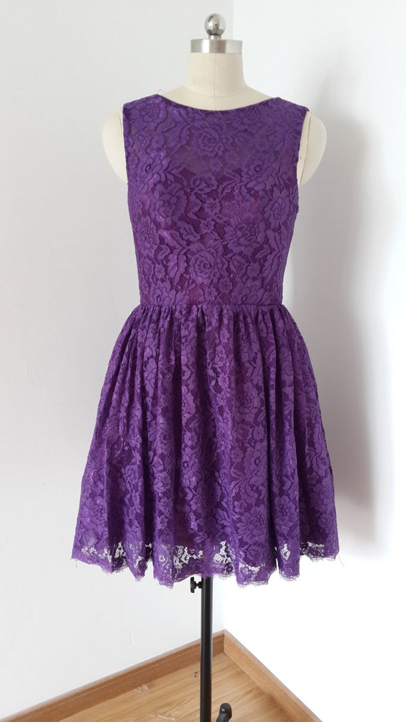 purple lace dress short