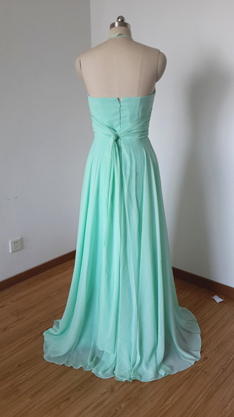 Halter Chiffon Bridesmaid Dress with Slit Mint Green Plus Size