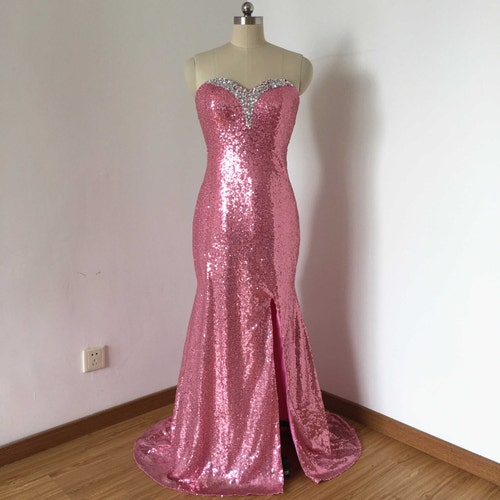 Mermaid Sweetheart Hot Pink Sequin Long Prom Dress With Slit - Etsy