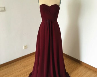 Sweetheart Burgundy Chiffon Long Bridesmaid Dress