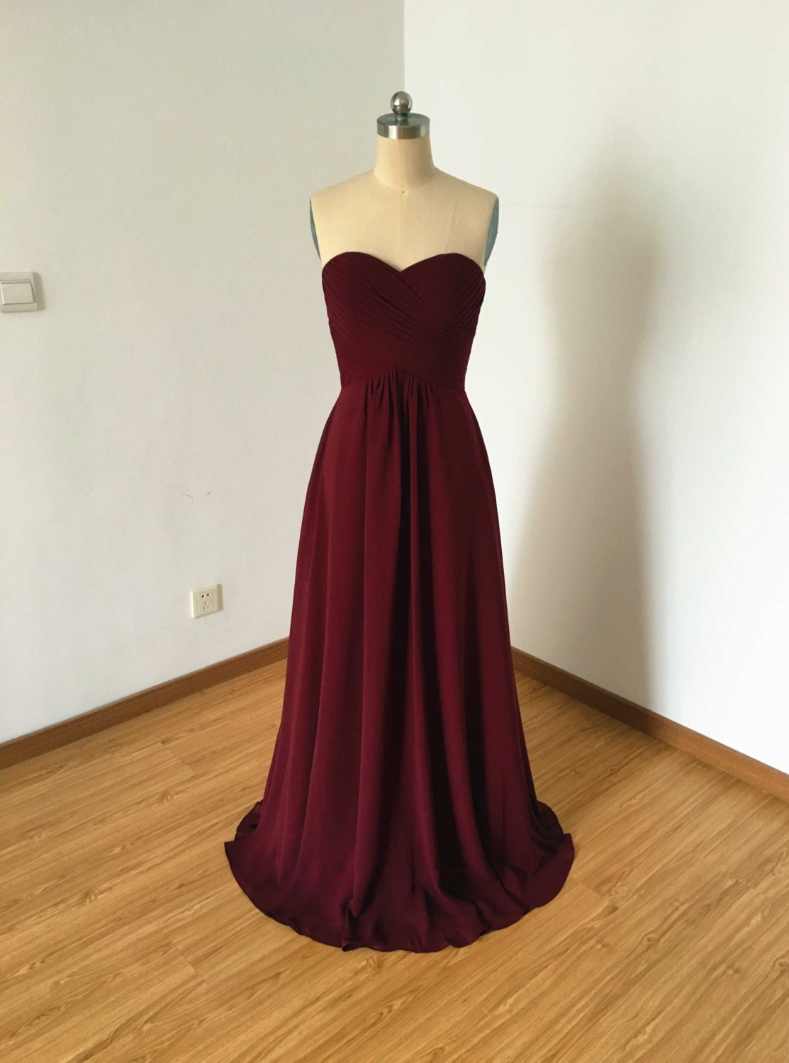 Sweetheart Burgundy Chiffon Long ...