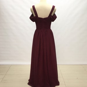 Wide Straps Burgundy Chiffon Long Bridesmaid Dress image 2