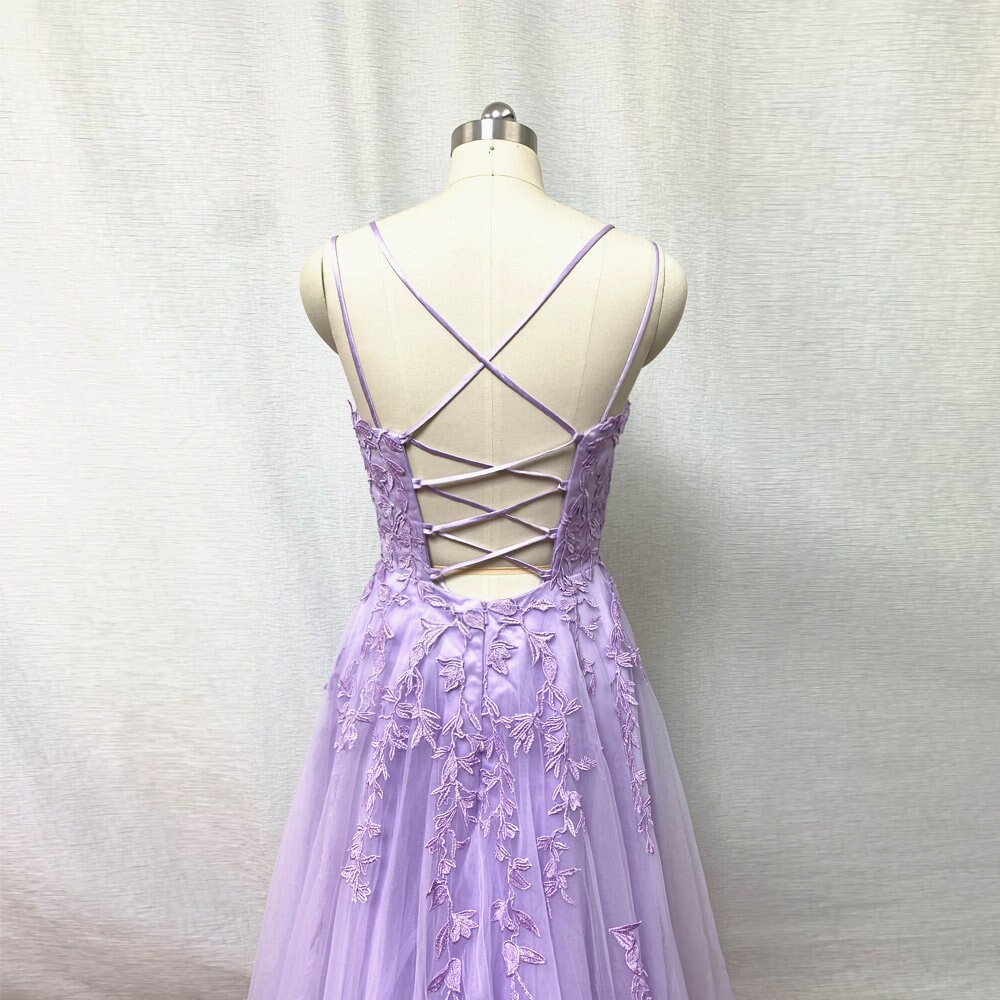Princess Corset Strapless Cascading Horse Hair Lilac Lace Tulle Prom Dress, Beading main image 1