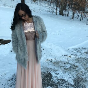 Two Piece Rose Gold Sequin Long Prom Dress image 6