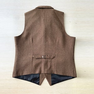 Wedding Vest for Groomsmen Brown Herringbone Waistcoat with 2 Pockets image 2