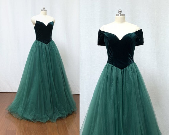 dark green velvet prom dress