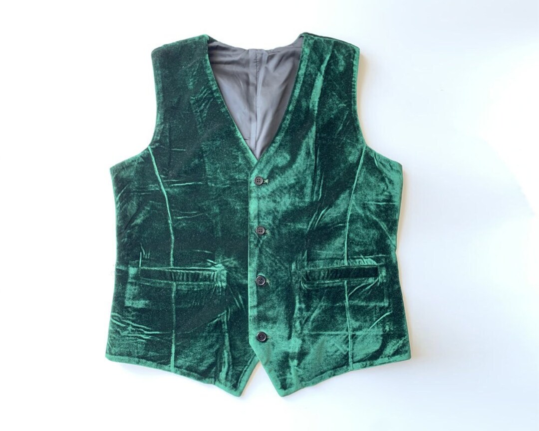 Emerald Green Velvet Vest for Wedding Christmas Waistcoat Formal Vneck