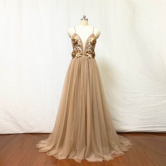 tan evening gowns