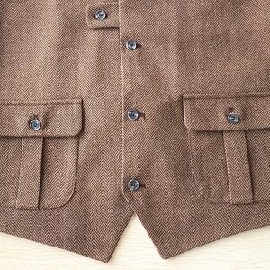 Wedding Vest for Groomsmen Brown Herringbone Waistcoat with 2 Pockets image 3