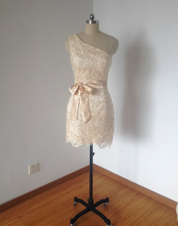 one shoulder champagne dress