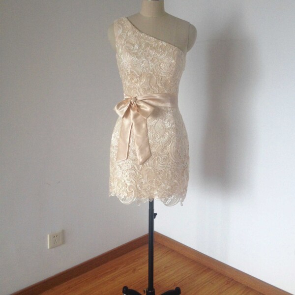 Sparkly Champagne One Shoulder Tight Short Party Dress with Tassels