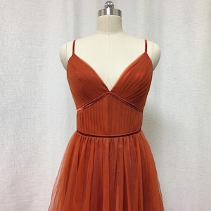 Burnt Orange Tulle Bridesmaid Dress 2021 Spaghetti Straps Boho imagem 3